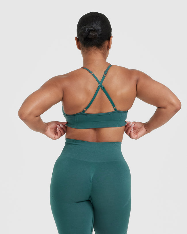 Effortless Strappy Bralette with White Logo | Marine Teal