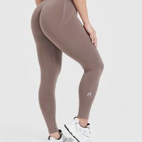 Effortless Seamless Leggings with White Logo | Washed Cool Brown
