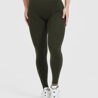 Effortless Seamless Leggings with White Logo | Khaki