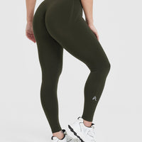 Effortless Seamless Leggings with White Logo | Khaki