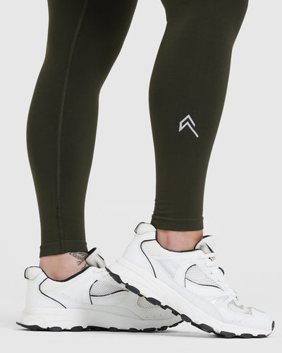 Effortless Seamless Leggings with White Logo | Khaki