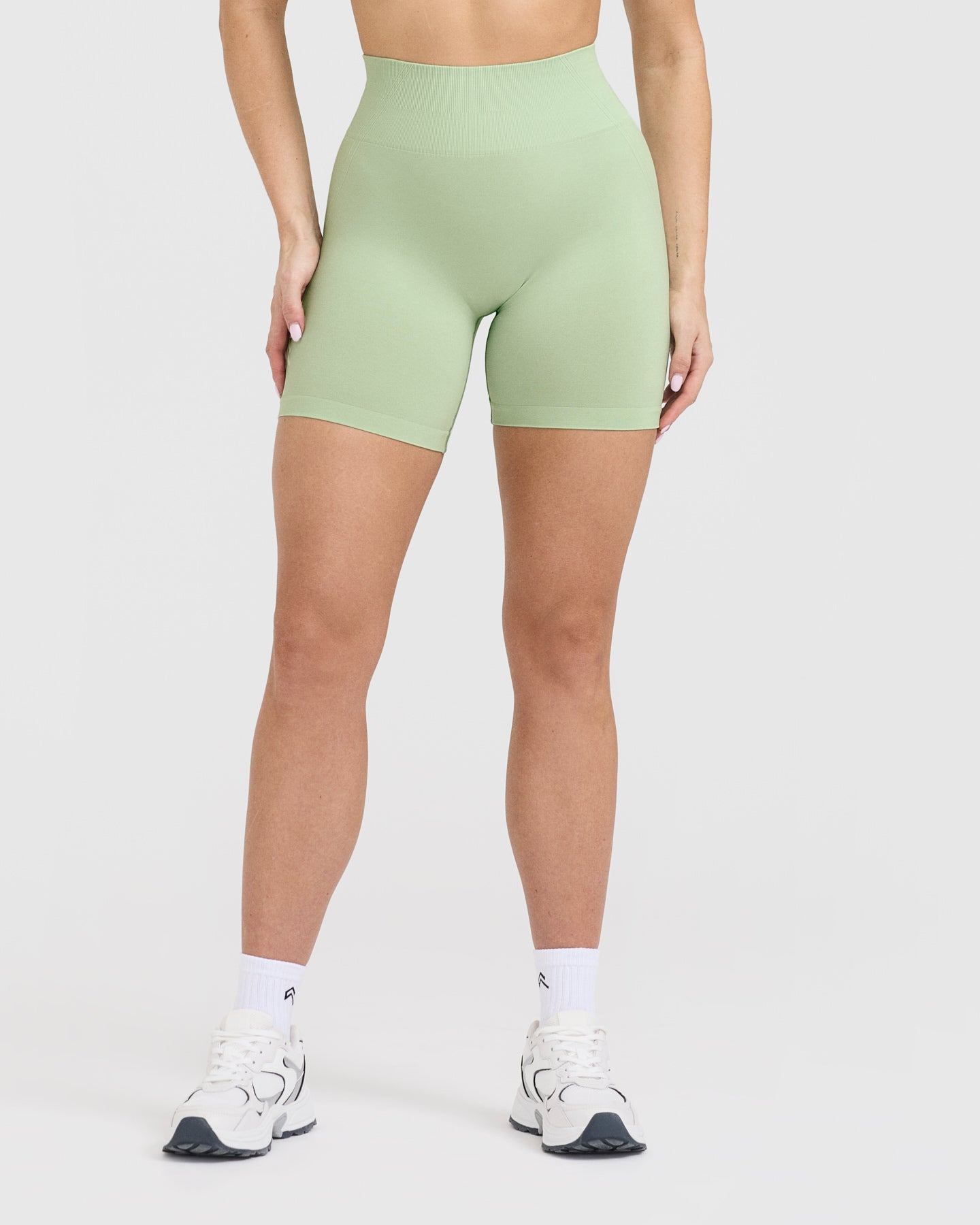 Effortless Seamless Shorts with White Logo | Mint Green