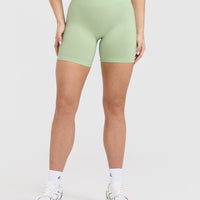 Effortless Seamless Shorts with White Logo | Mint Green
