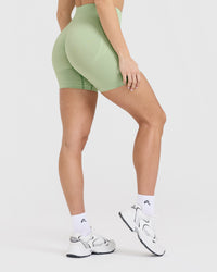 Effortless Seamless Shorts with White Logo | Mint Green