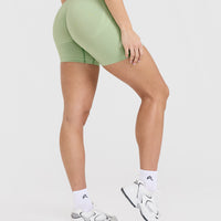 Effortless Seamless Shorts with White Logo | Mint Green