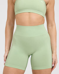 Effortless Seamless Shorts with White Logo | Mint Green