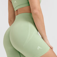 Effortless Seamless Shorts with White Logo | Mint Green