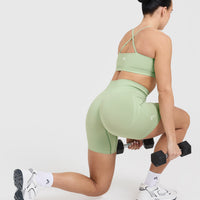 Effortless Seamless Shorts with White Logo | Mint Green