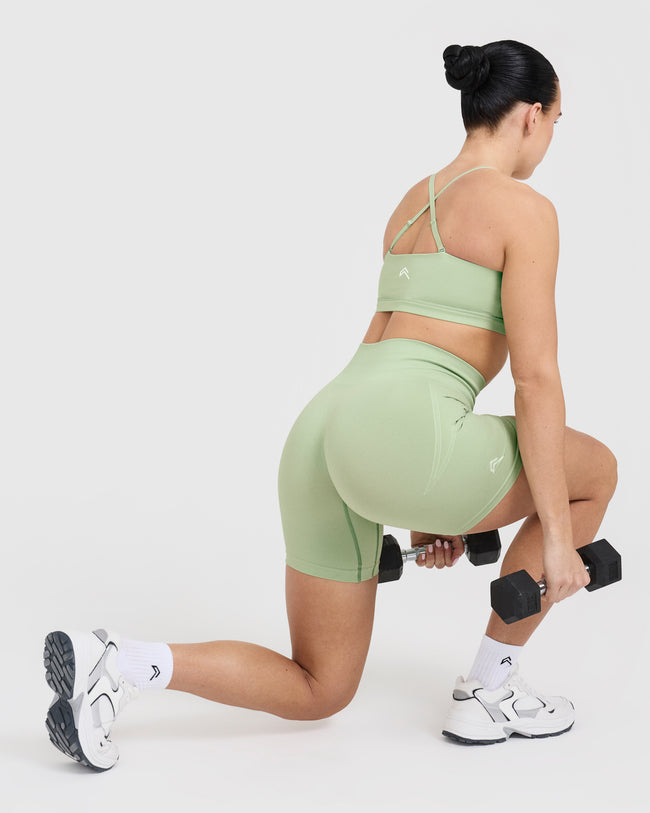 Effortless Seamless Shorts with White Logo | Mint Green