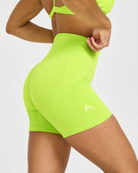 Effortless Seamless Shorts with White Logo | Charged Lime Green