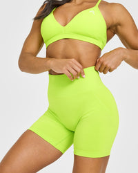 Effortless Seamless Shorts with White Logo | Charged Lime Green