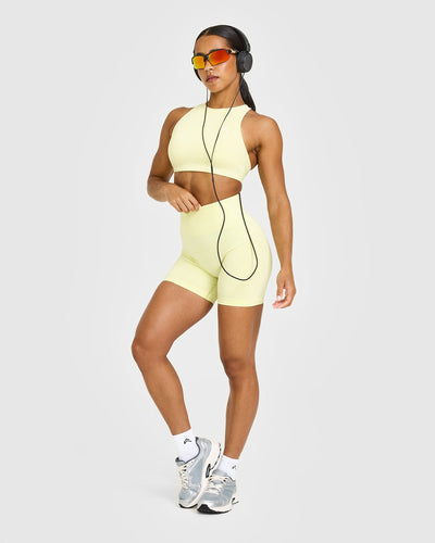 Effortless Seamless Shorts with White Logo | Pastel Yellow