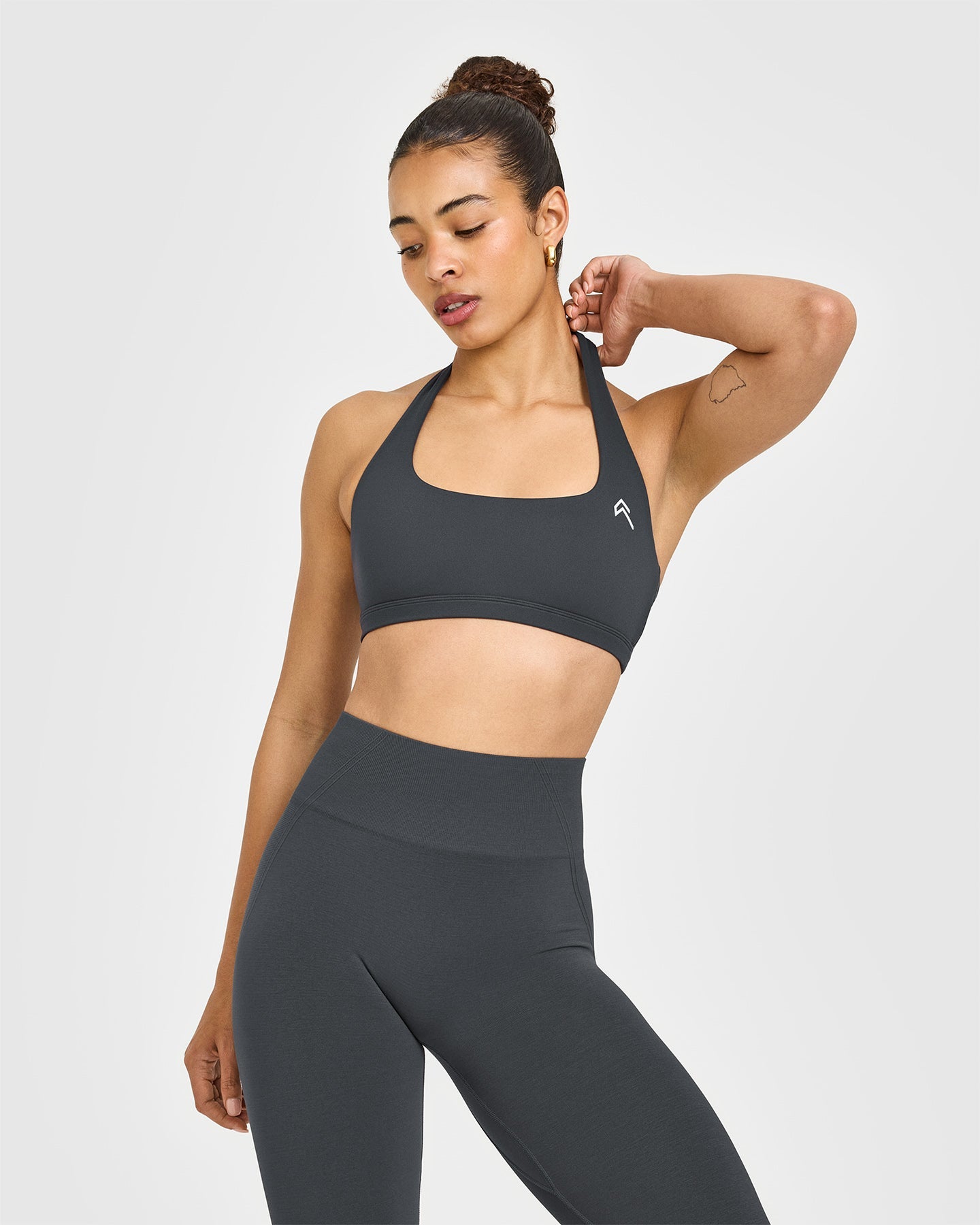EasyLift™ Halter Bralette with White Logo | Coal