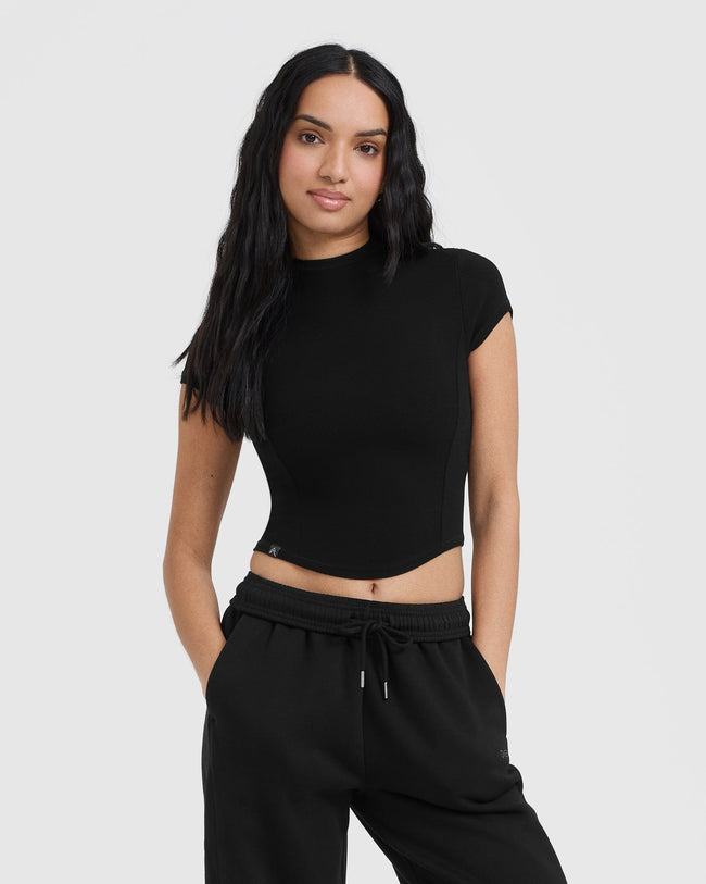 Mellow™ Rib Mid Mock Neck T-Shirt | Black