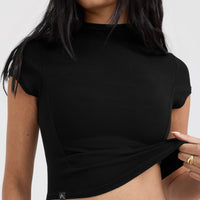 Mellow™ Rib Mid Mock Neck T-Shirt | Black