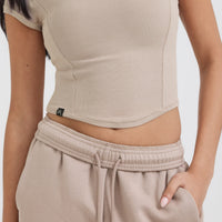 Mellow™ Rib Mid Mock Neck T-Shirt | Mushroom Brown