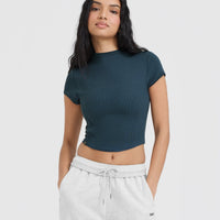 Mellow™ Rib Mid Mock Neck T-Shirt | Oil Blue