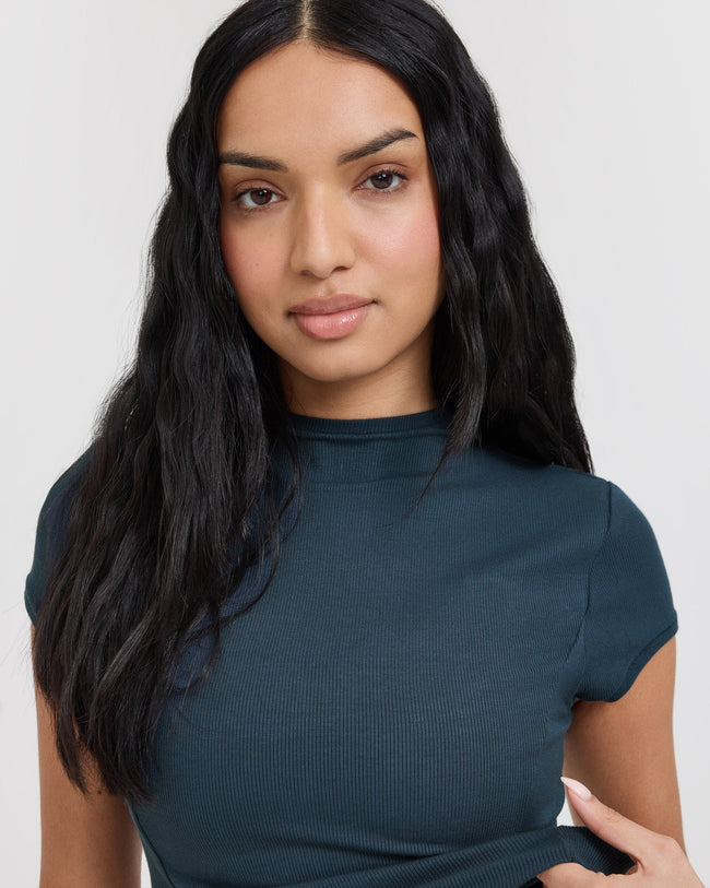 Mellow™ Rib Mid Mock Neck T-Shirt | Oil Blue