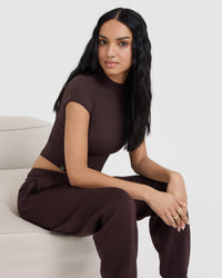 Mellow™ Rib Mid Mock Neck T-Shirt | Plum Brown