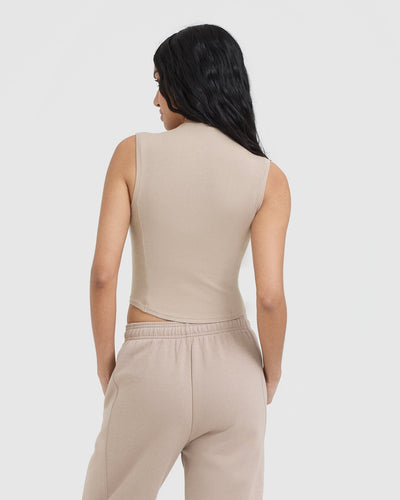 Mellow™ Rib Mid Mock Neck Tank | Mushroom Brown