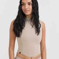 Mellow™ Rib Mid Mock Neck Tank | Mushroom Brown