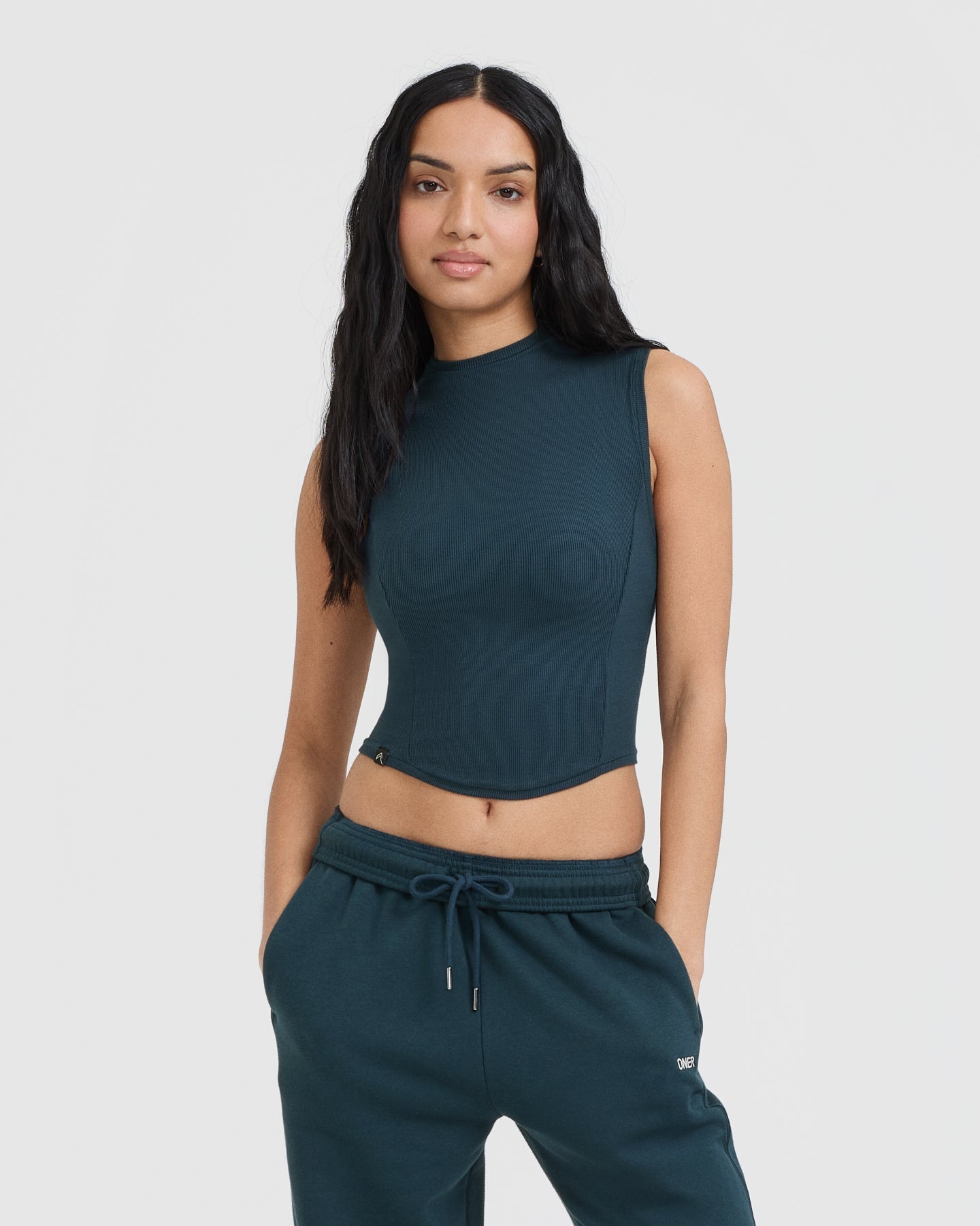 Mellow™ Rib Mid Mock Neck Tank | Oil Blue