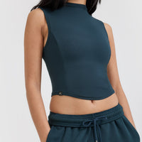 Mellow™ Rib Mid Mock Neck Tank | Oil Blue