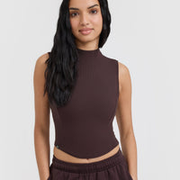 Mellow™ Rib Mid Mock Neck Tank | Plum Brown