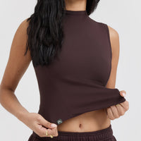 Mellow™ Rib Mid Mock Neck Tank | Plum Brown