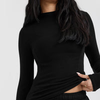 Mellow™ Rib Mock Neck Long Sleeve Top | Black