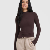 Mellow™ Rib Mock Neck Long Sleeve Top | Plum Brown