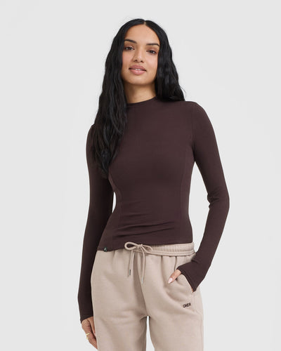 Mellow™ Rib Mock Neck Long Sleeve Top | Plum Brown