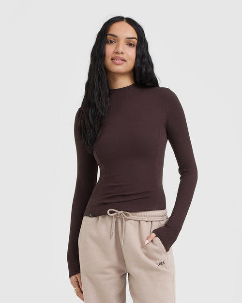 Oner Modal Mellow™ Rib Mock Neck Long Sleeve Top | Plum Brown