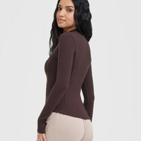 Mellow™ Rib Mock Neck Long Sleeve Top | Plum Brown