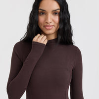 Mellow™ Rib Mock Neck Long Sleeve Top | Plum Brown