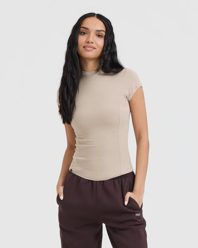 Mellow™ Rib Mock Neck T-Shirt | Mushroom Brown