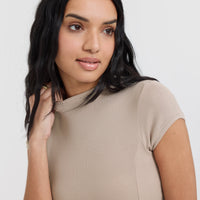 Mellow™ Rib Mock Neck T-Shirt | Mushroom Brown