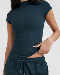 Mellow™ Rib Mock Neck T-Shirt | Oil Blue