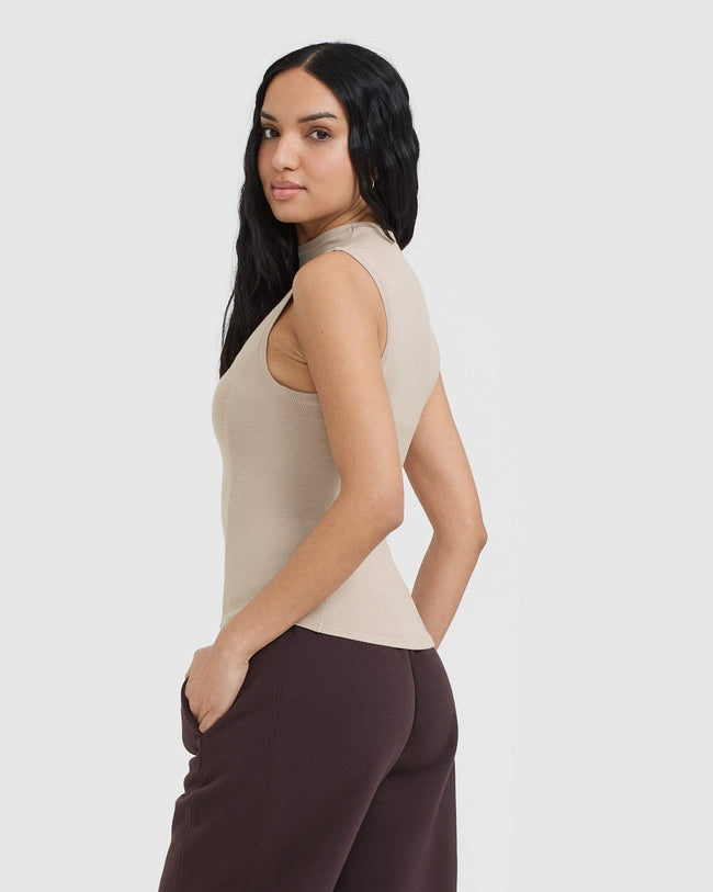 Mellow™ Rib Mock Neck Tank | Mushroom Brown