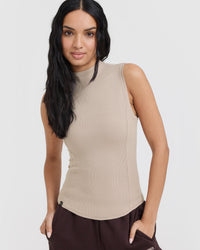 Mellow™ Rib Mock Neck Tank | Mushroom Brown