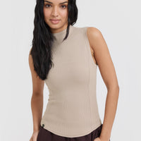 Mellow™ Rib Mock Neck Tank | Mushroom Brown