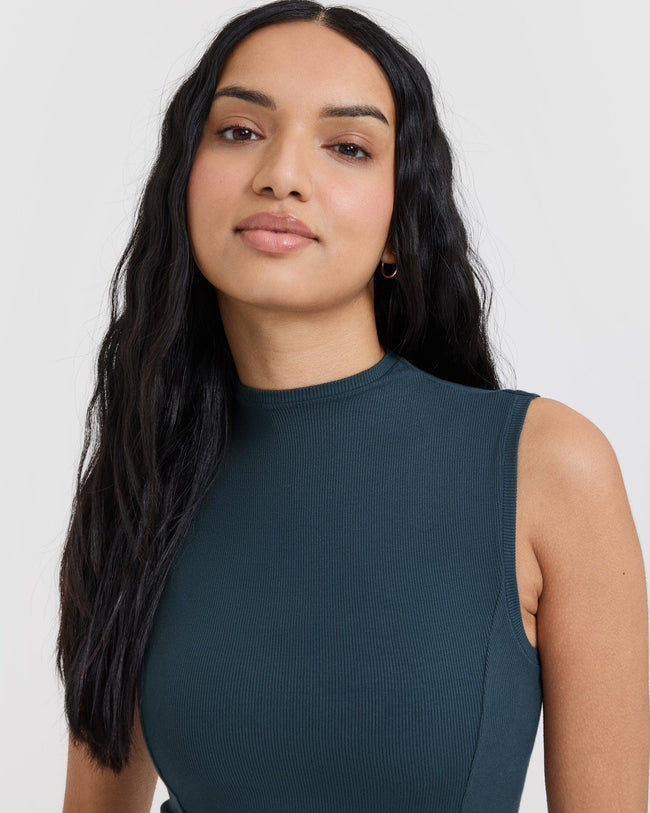 Mellow™ Rib Mock Neck Tank | Oil Blue