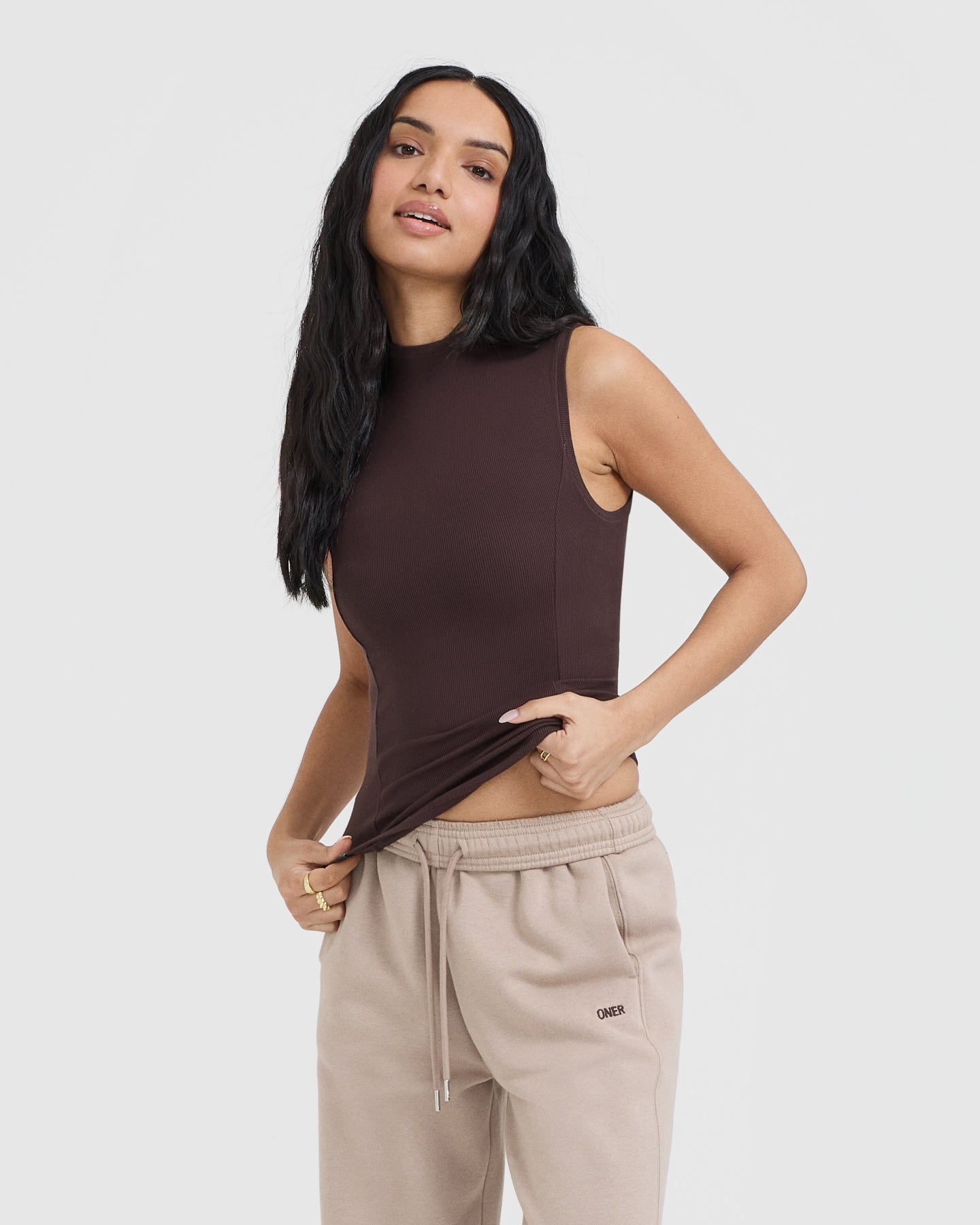 Mellow™ Rib Mock Neck Tank | Plum Brown