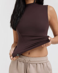 Mellow™ Rib Mock Neck Tank | Plum Brown