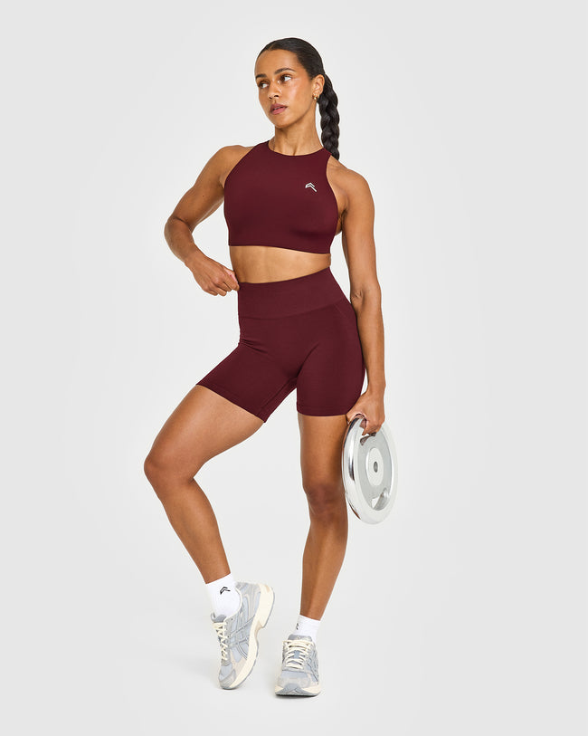 Effortless Seamless Shorts with White Logo | Rosewood