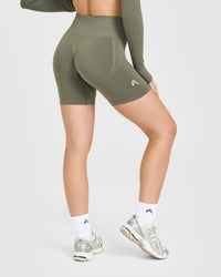 Effortless Seamless Shorts with White Logo | Alpine Green