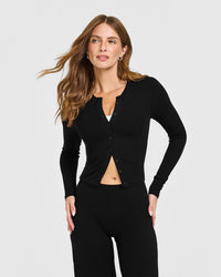 Mellow™ Rib Mid Long Sleeve Cardigan | Black