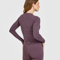 Mellow™ Rib Mid Long Sleeve Cardigan | Vintage Purple