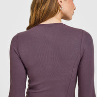 Mellow™ Rib Mid Long Sleeve Cardigan | Vintage Purple