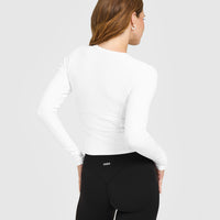 Mellow™ Rib Mid Long Sleeve Cardigan | White